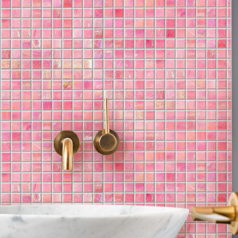 Pearly Swirled Pink Squares Glass Pool Tile