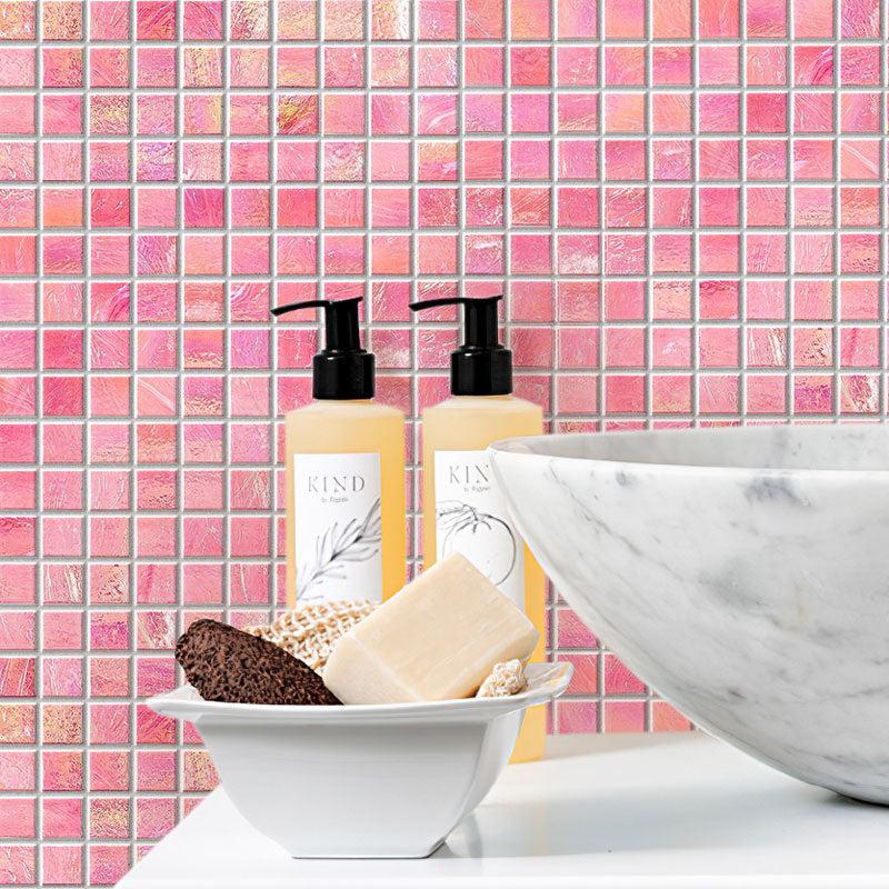 Pearly Swirled Pink Squares Glass Pool Tile