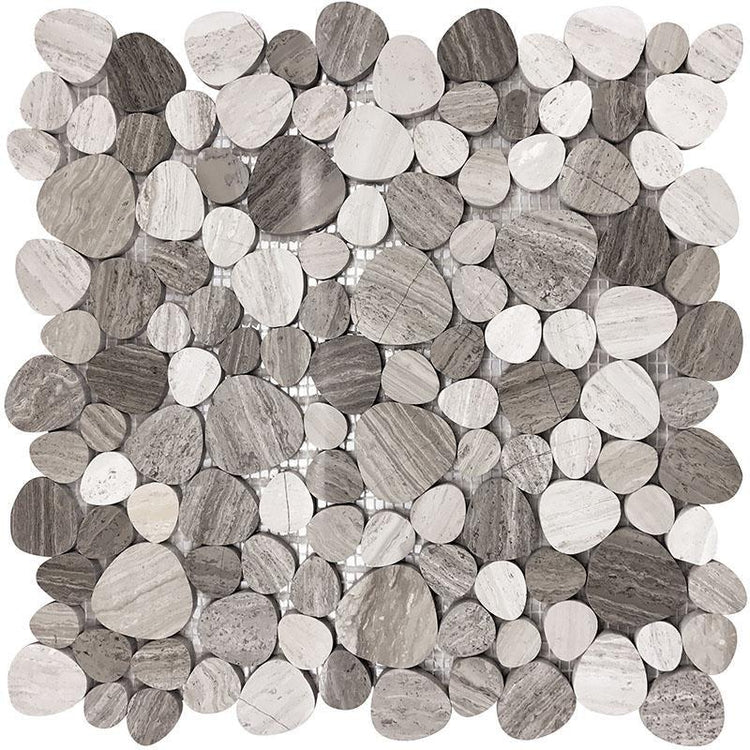 Pebble Wooden Beige Marble Mosaic Tile Sample