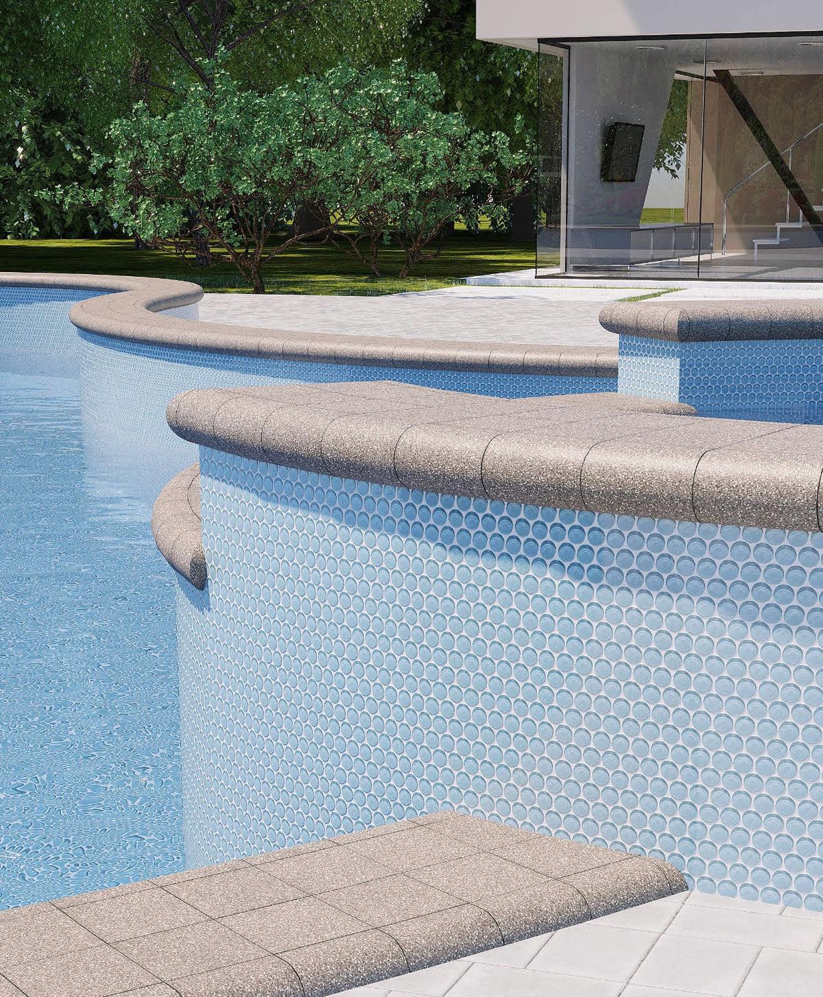 Sky Blue Penny Round Glass Tiled Pool and Jacuzzi Insert