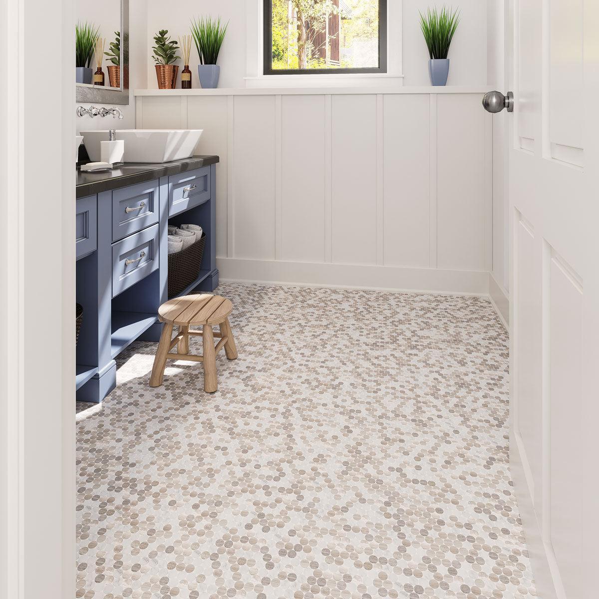 Penny Wooden Eastern White And Wooden Beige Marble Tile | Tile Club