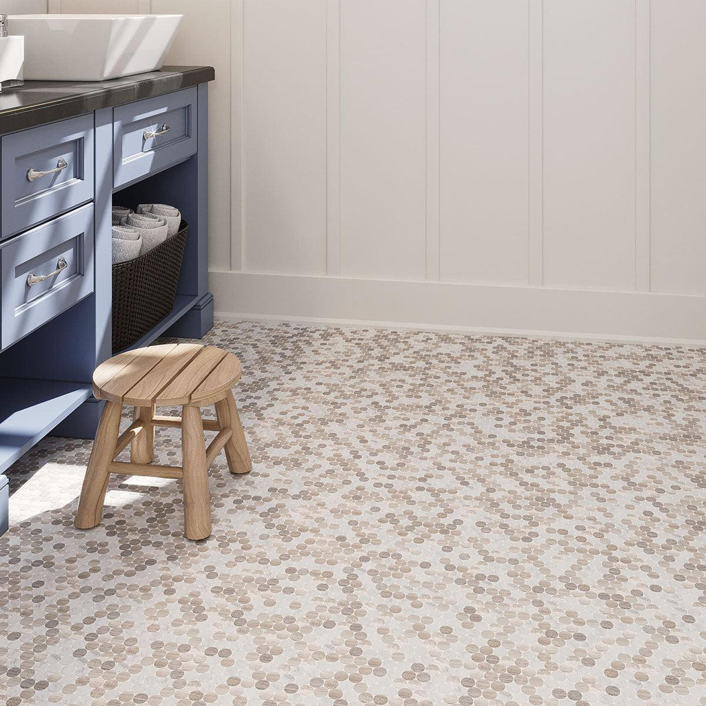 Penny Wooden Eastern White And Wooden Beige Marble Tile | Tile Club