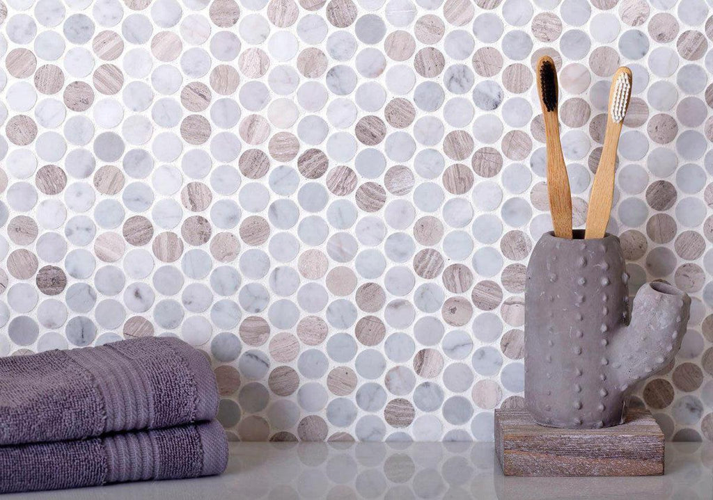 Penny Wooden Eastern White And Wooden Beige Marble Tile | Tile Club