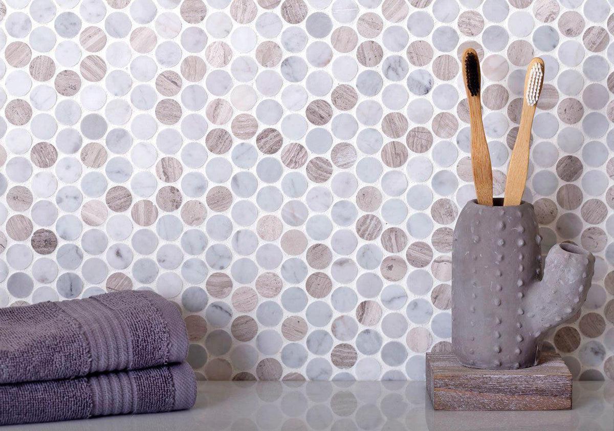 Penny Wooden Eastern White And Wooden Beige Marble Tile | Tile Club