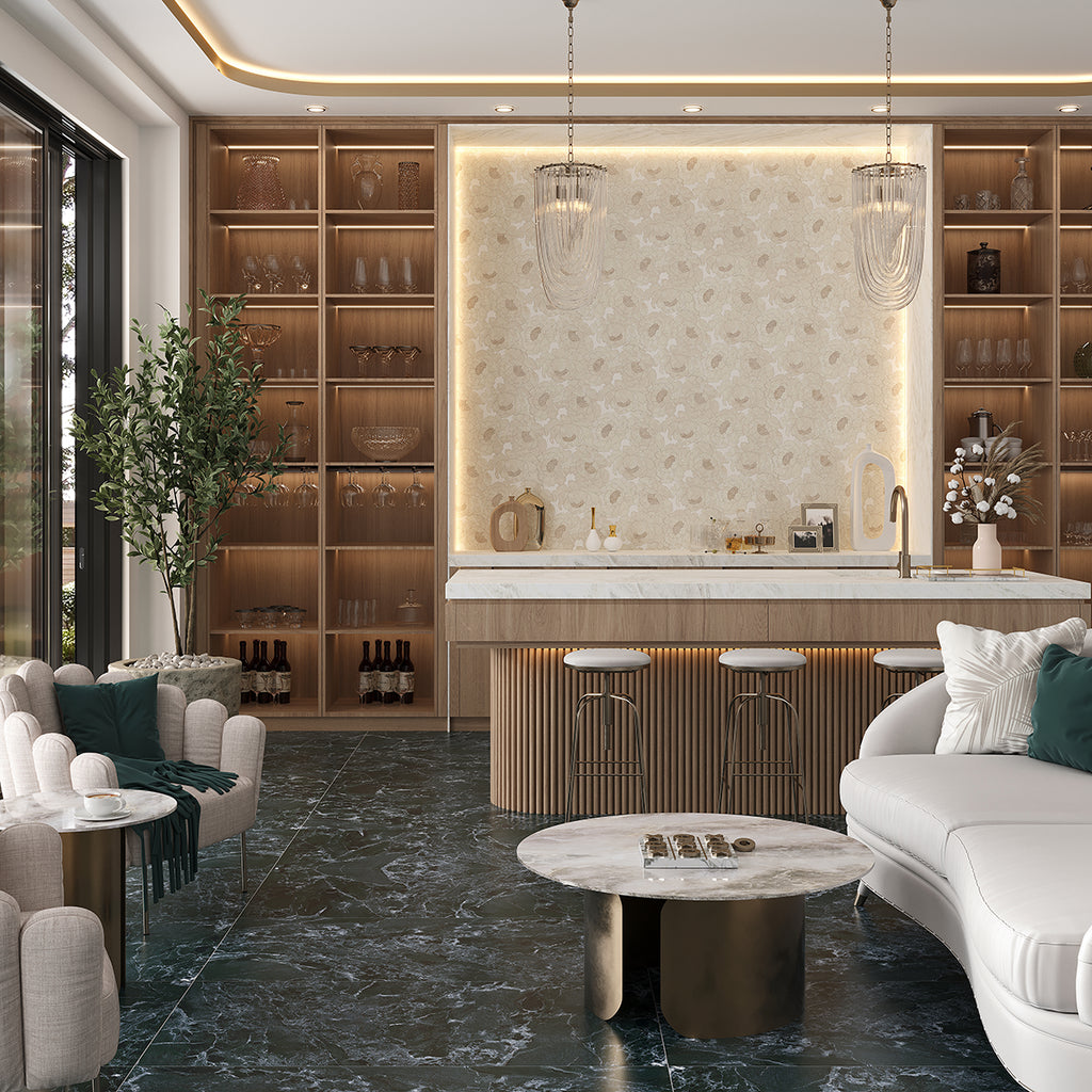 Peonia Flower Cream and White Marble Waterjet Mosaic Tile | Tile Club