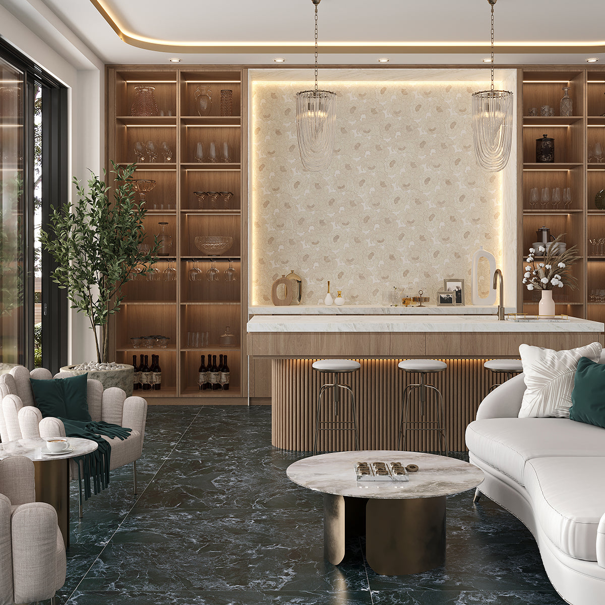 Peonia Flower Cream and White Marble Waterjet Mosaic Tile | Tile Club