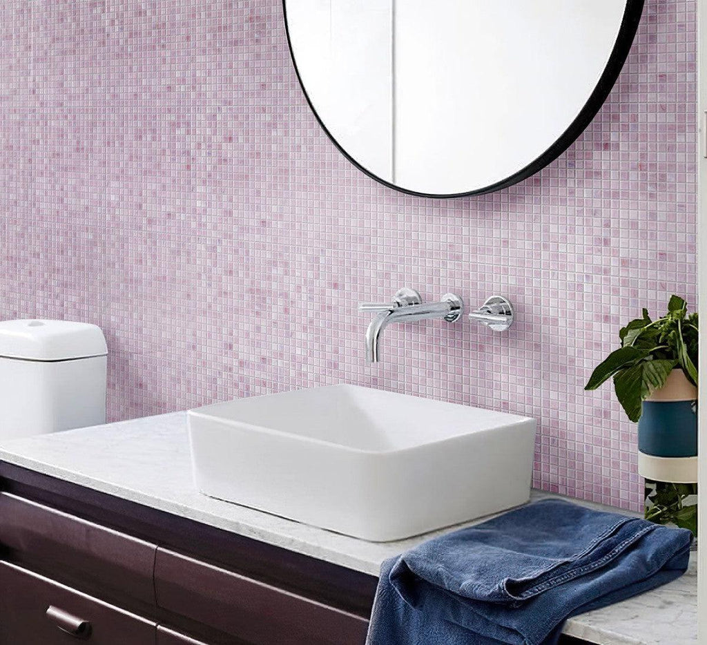Peony Mixed Squares Glass Pool Tile Bathroom Backsplash