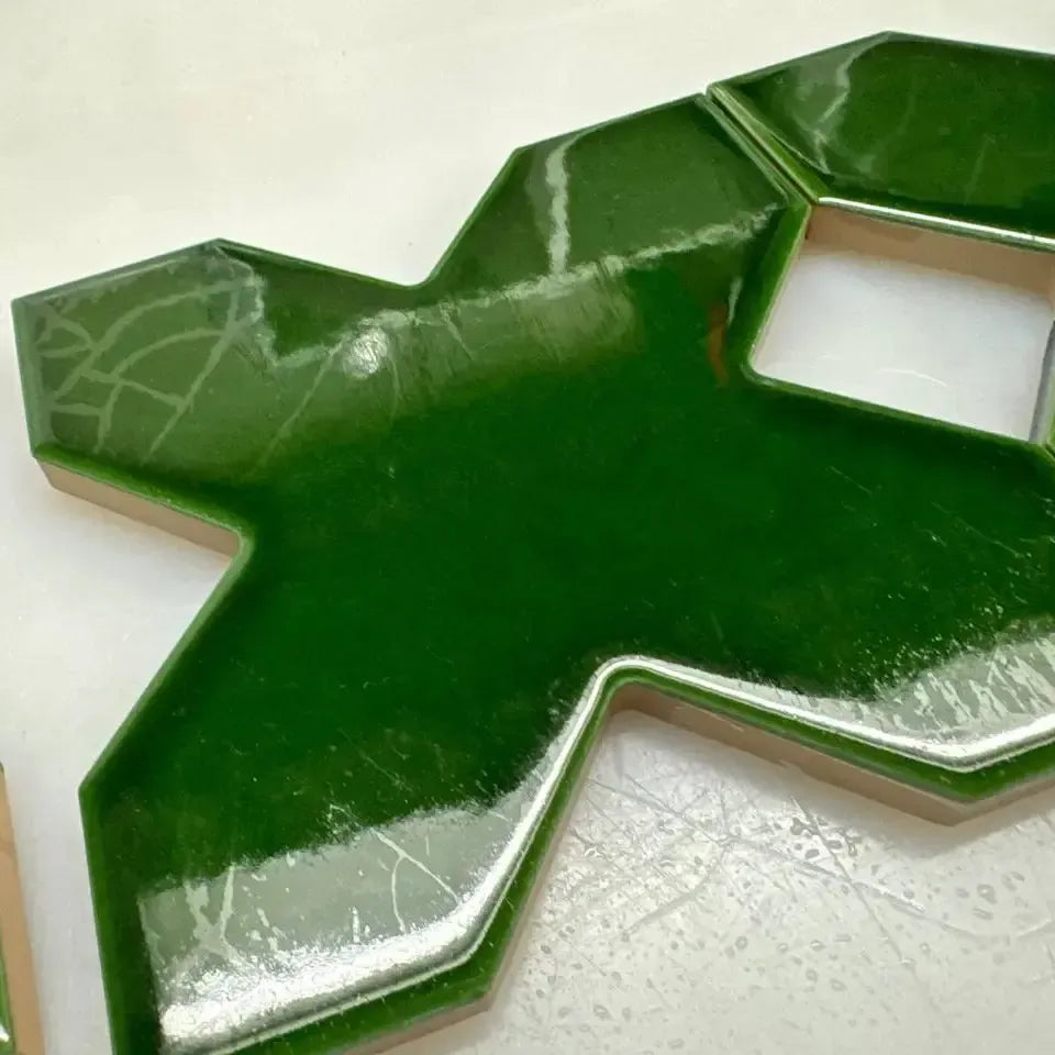 Santa Barbara Emerald Green Cross Ceramic Tile | Star and Cross Pattern Tile | Tile Club