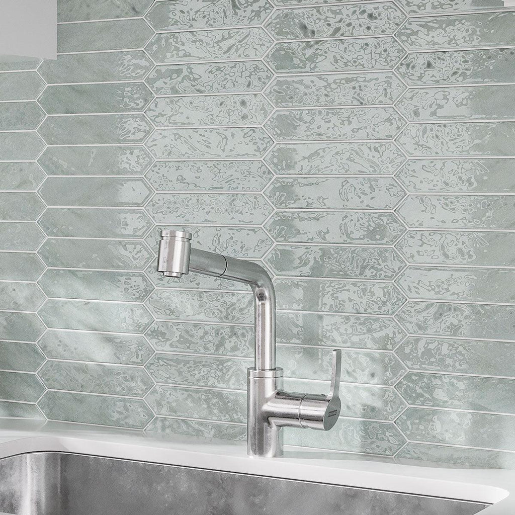 Picchetto Aqua Gloss Ceramic Picket Tile Kitchen Backsplash