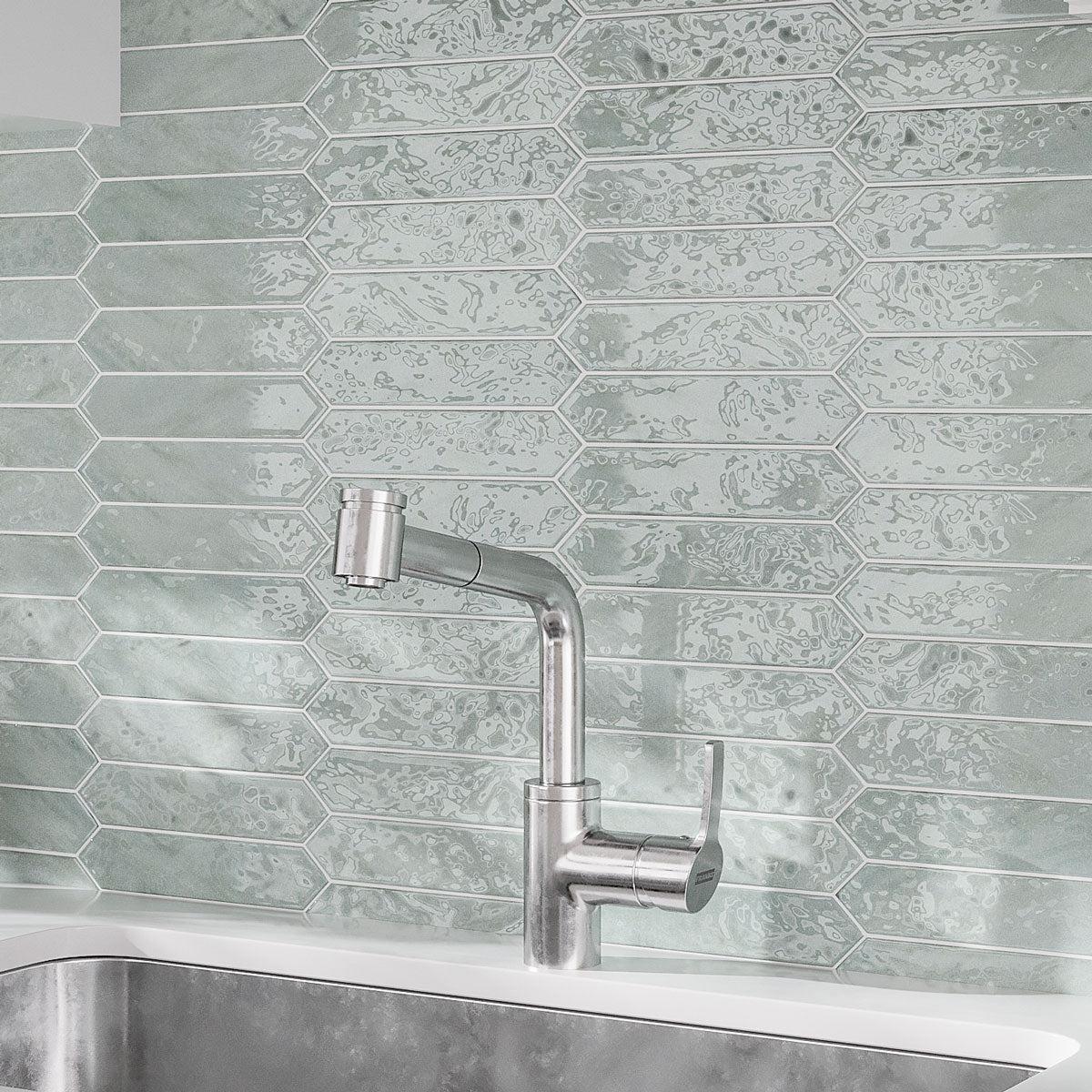 Picchetto Aqua Gloss Ceramic Picket Tile Kitchen Backsplash