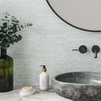 Picchetto Aqua Matte Ceramic Picket Tile Bathroom Backsplash
