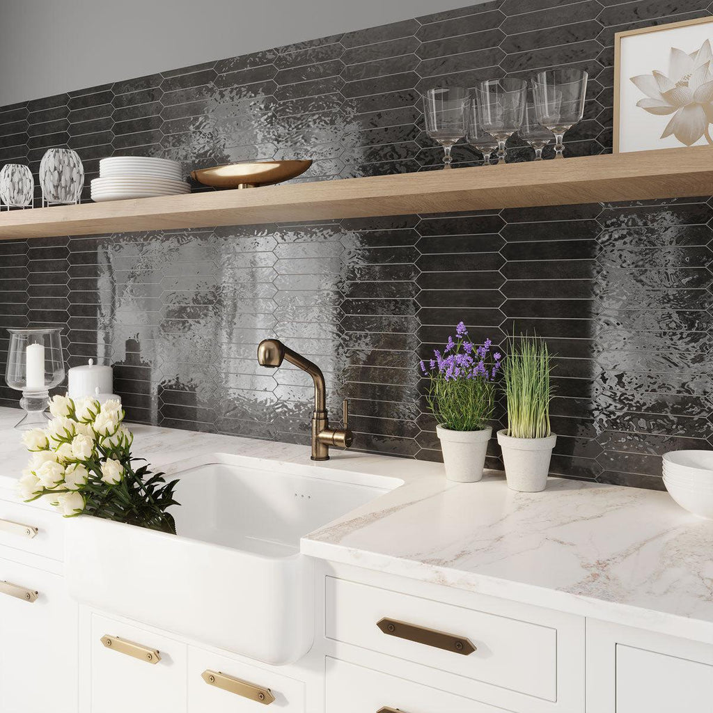 Picchetto Graphite Gloss Ceramic Picket Tile | Tile Club