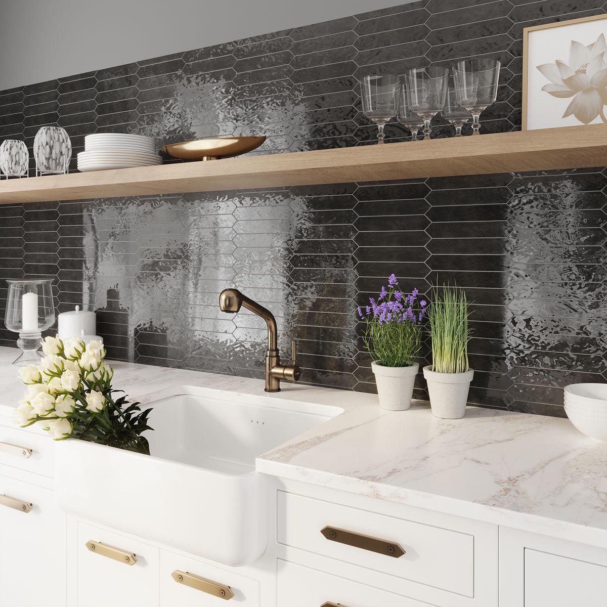 Picchetto Graphite Gloss Ceramic Picket Tile | Tile Club