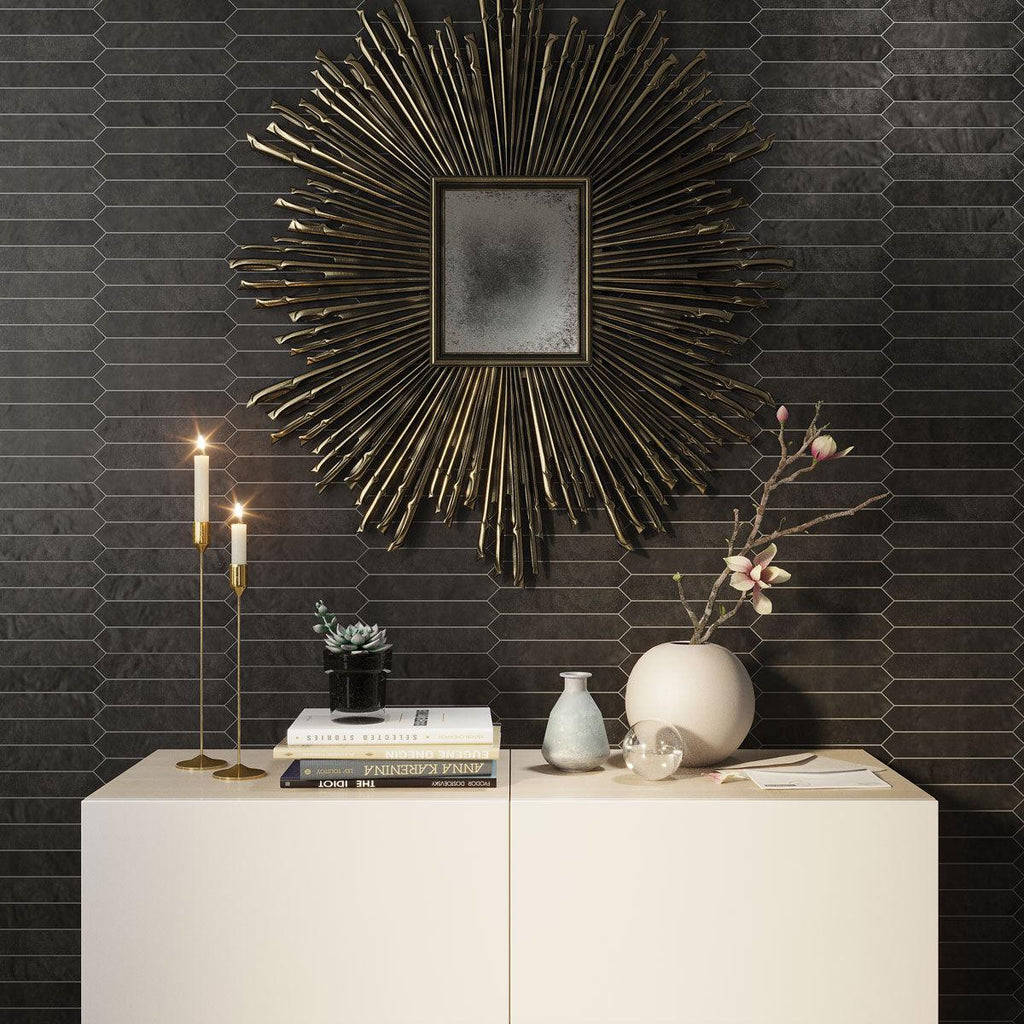 Picchetto Graphite Matte Ceramic Picket Wall Tile Entryway
