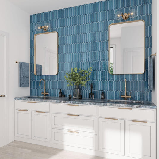Picchetto Navy Gloss Ceramic Picket Tile Bathroom