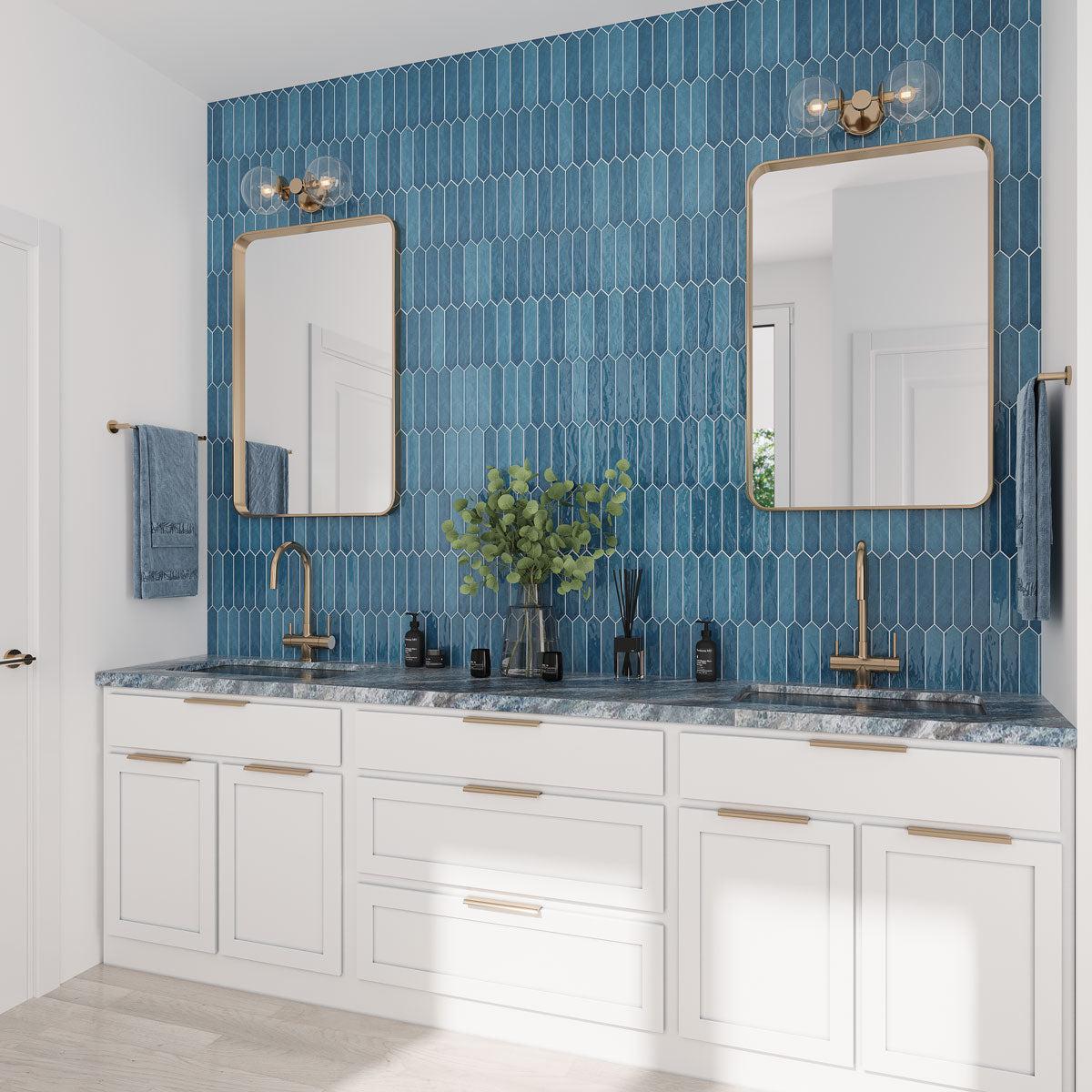 Picchetto Navy Gloss Ceramic Picket Tile Bathroom