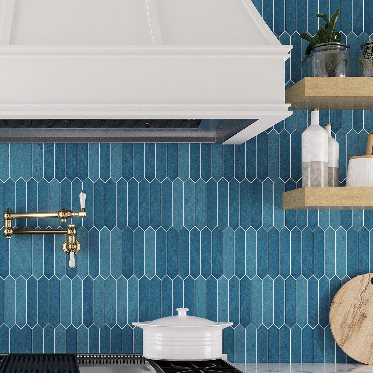 Picchetto Navy Matte Ceramic Picket Tile backsplash