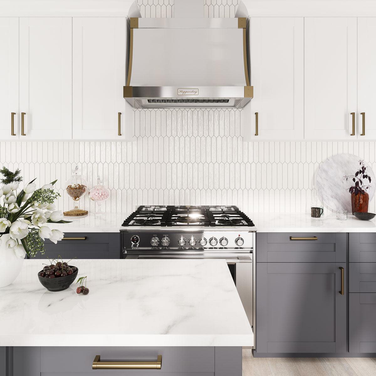 Picchetto White Gloss Ceramic Picket Tile Kitchen Backsplash