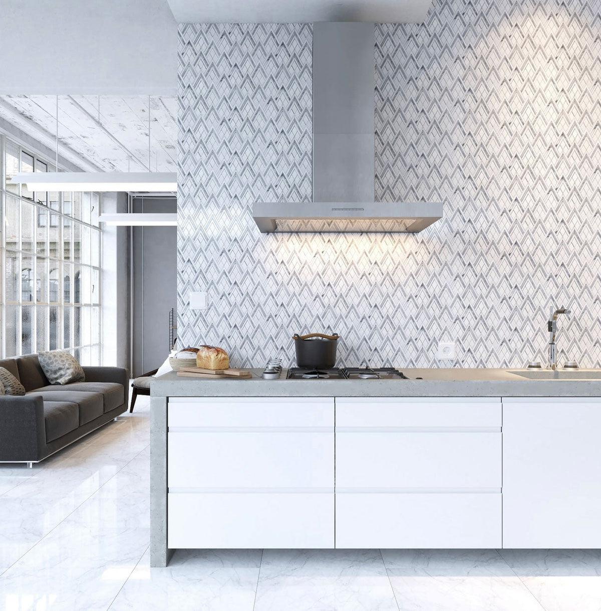 Pike Peak Thassos White & Bardiglio Marble Mosaic Tile | Tile Club