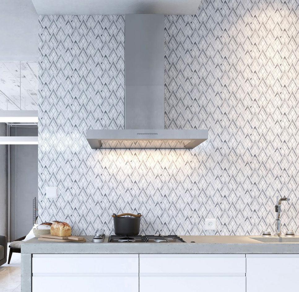 Pike Peak Thassos White & Bardiglio Marble Mosaic Tile | Tile Club