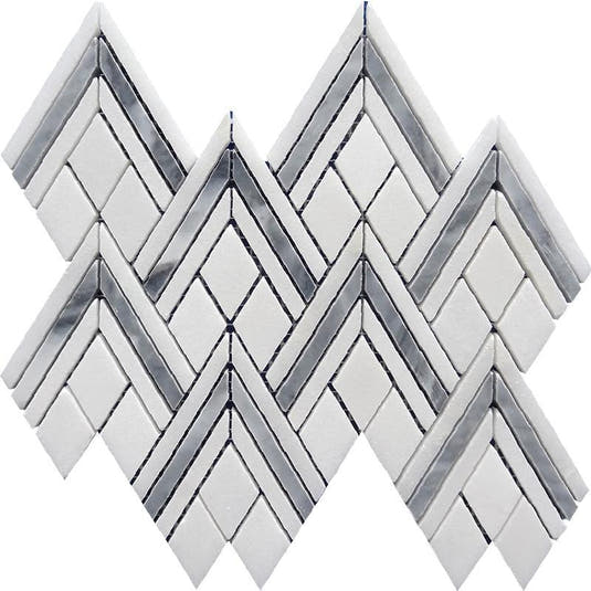 Pike Peak Thassos White & Bardiglio Marble Mosaic Tile | Position1