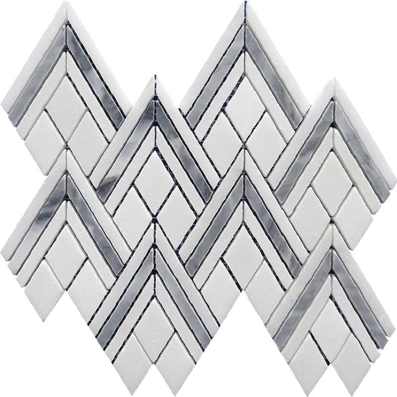 Pike Peak Thassos White & Bardiglio Marble Mosaic Tile | Position1