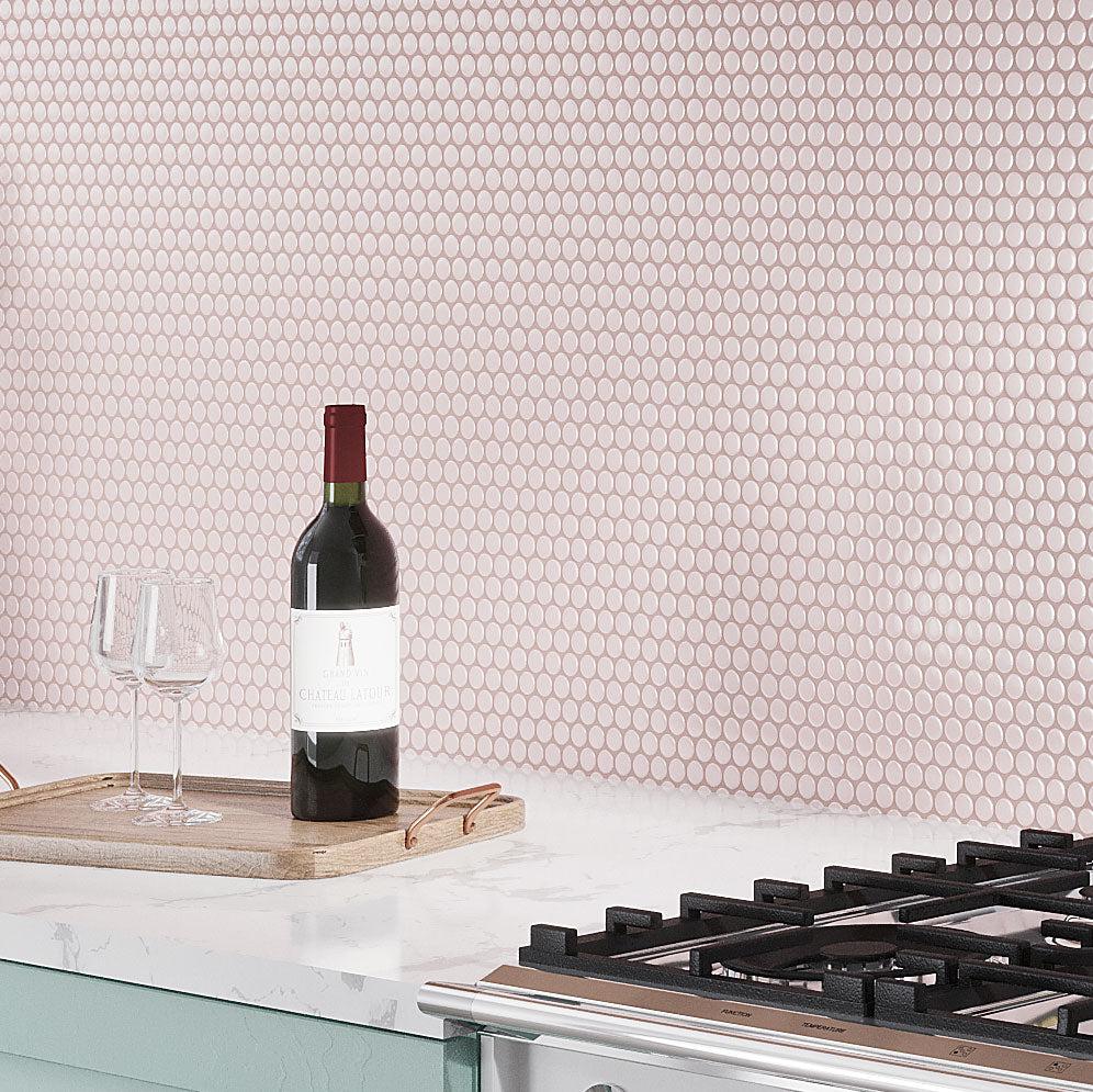 Pink Buttons Porcelain Penny Round Tile | Tile Club