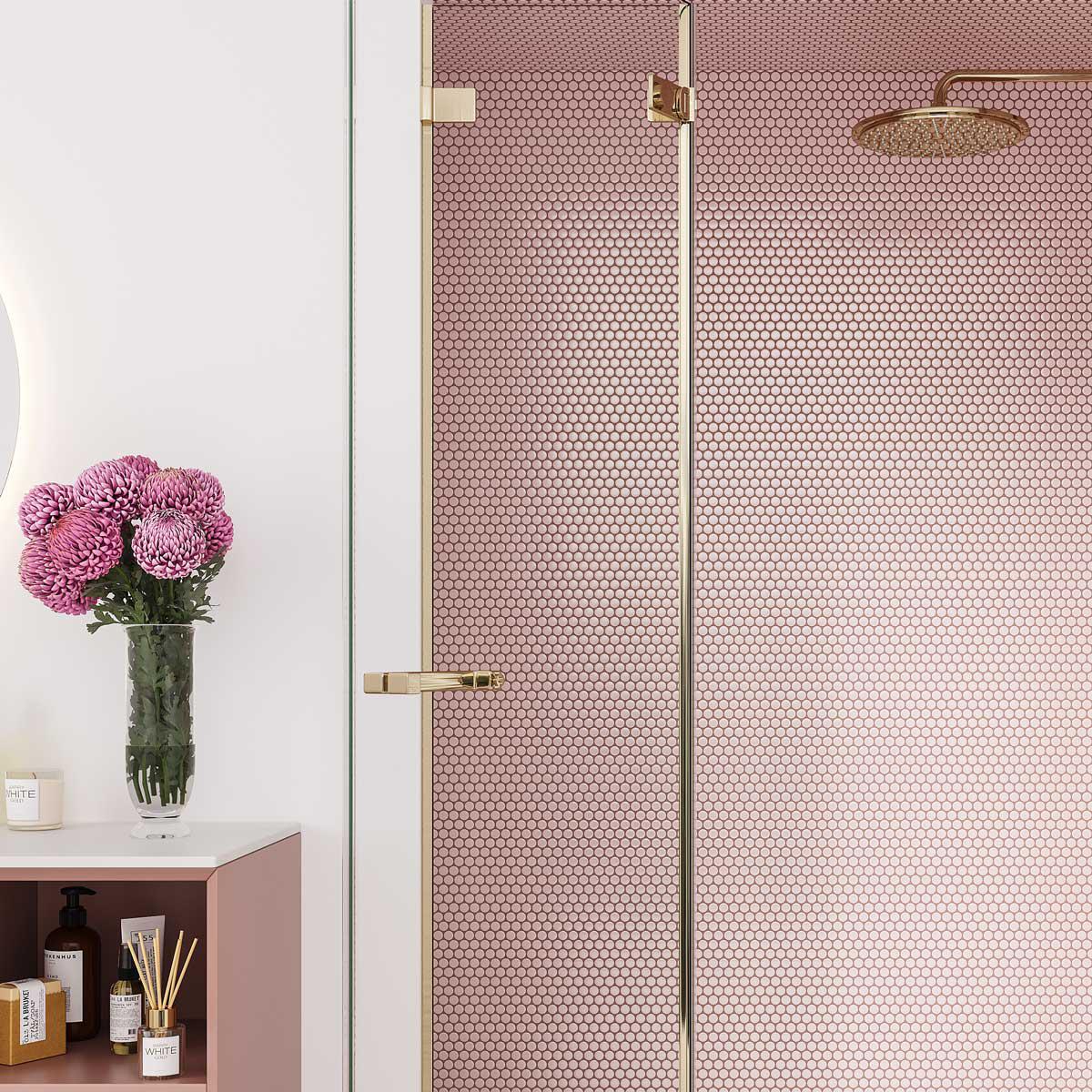 Pink Buttons Porcelain Penny Round Tile | Fun Wall, Shower, Pool