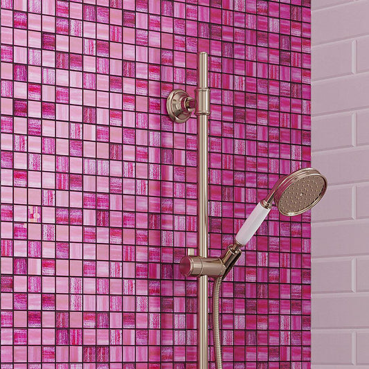 Pink Foil Glossy And Frosted Square Mosaic Tile Shower