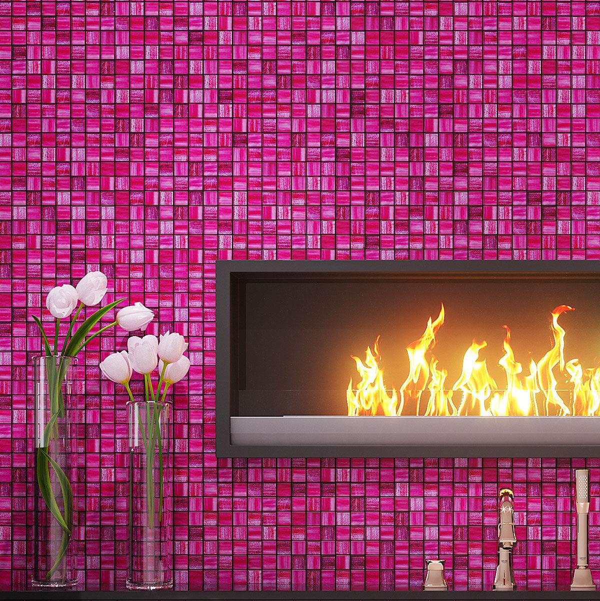 Pink Foil Glossy And Frosted Square Mosaic Wall Tile