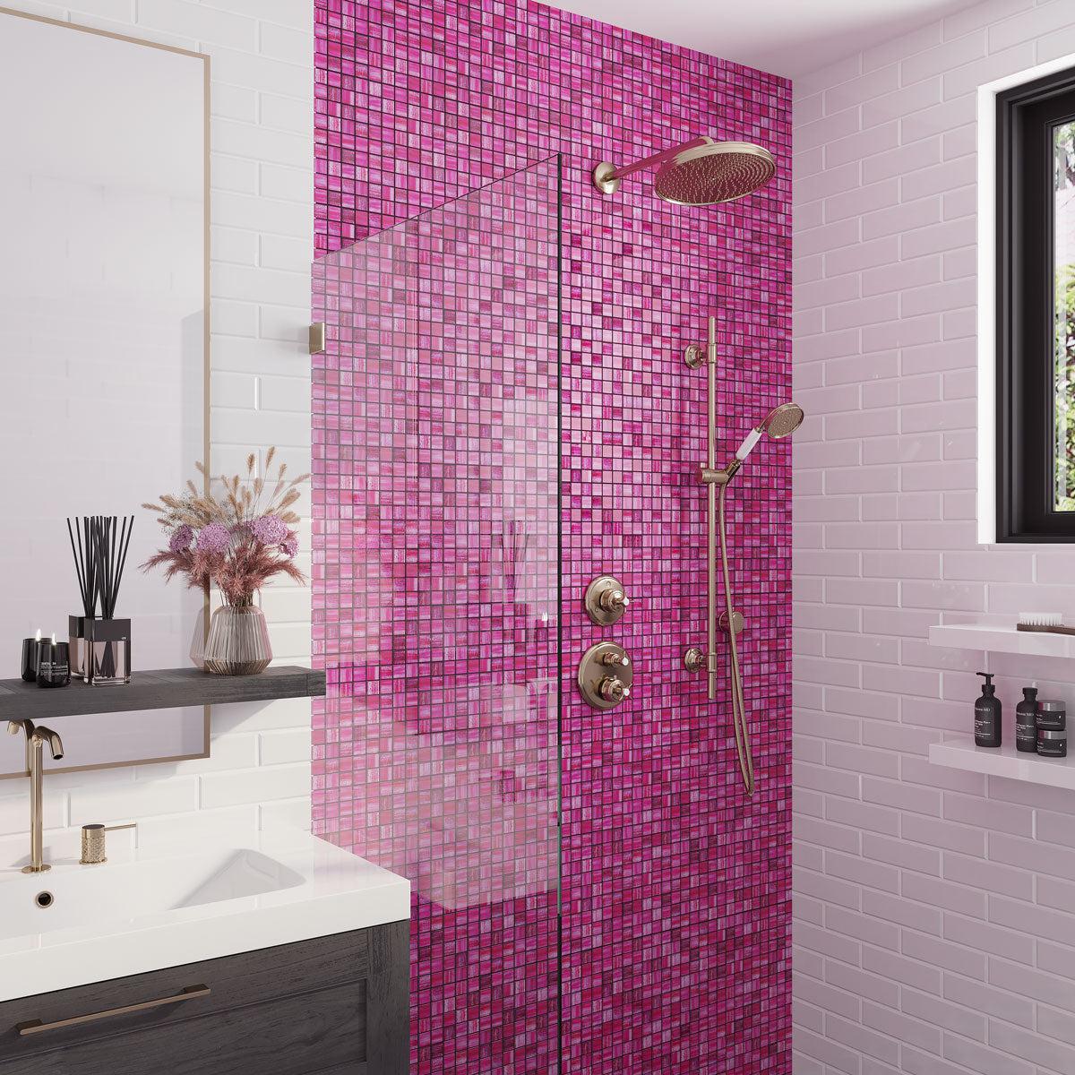 Pink Foil Glossy And Frosted Square Mosaic Tile