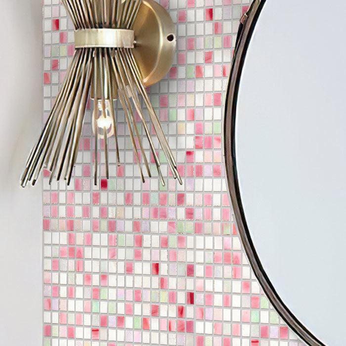 Pink & White Mixed Squares Glass Tile | Tile Club