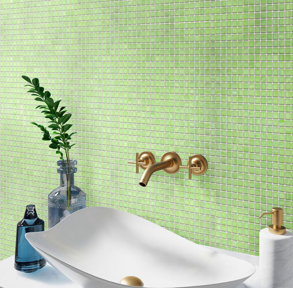 Pistachio Squares Glass Pool Tile Bathroom Backsplash