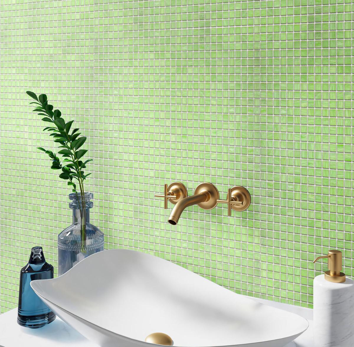 Pistachio Squares Glass Pool Tile Bathroom Backsplash