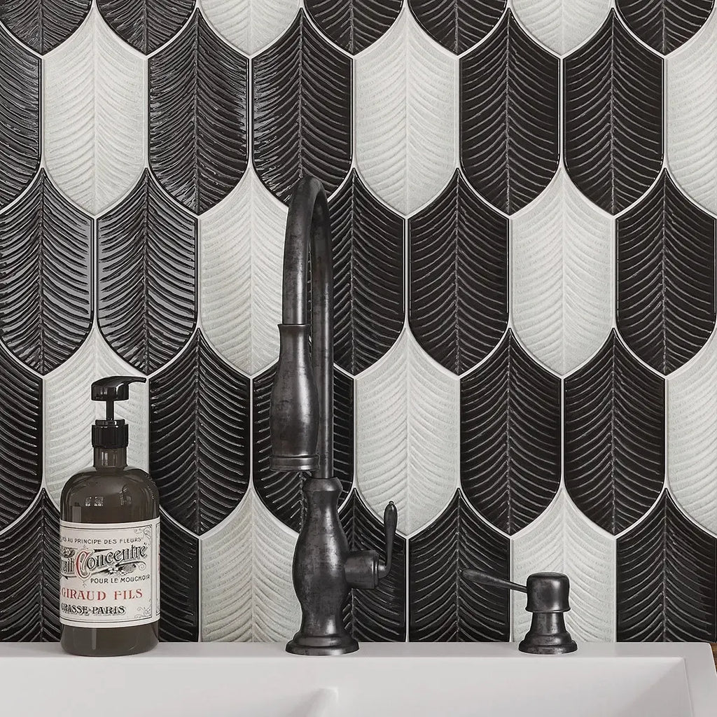 Plume Crystal Crackle Feather Ceramic Tile | Tile Club
