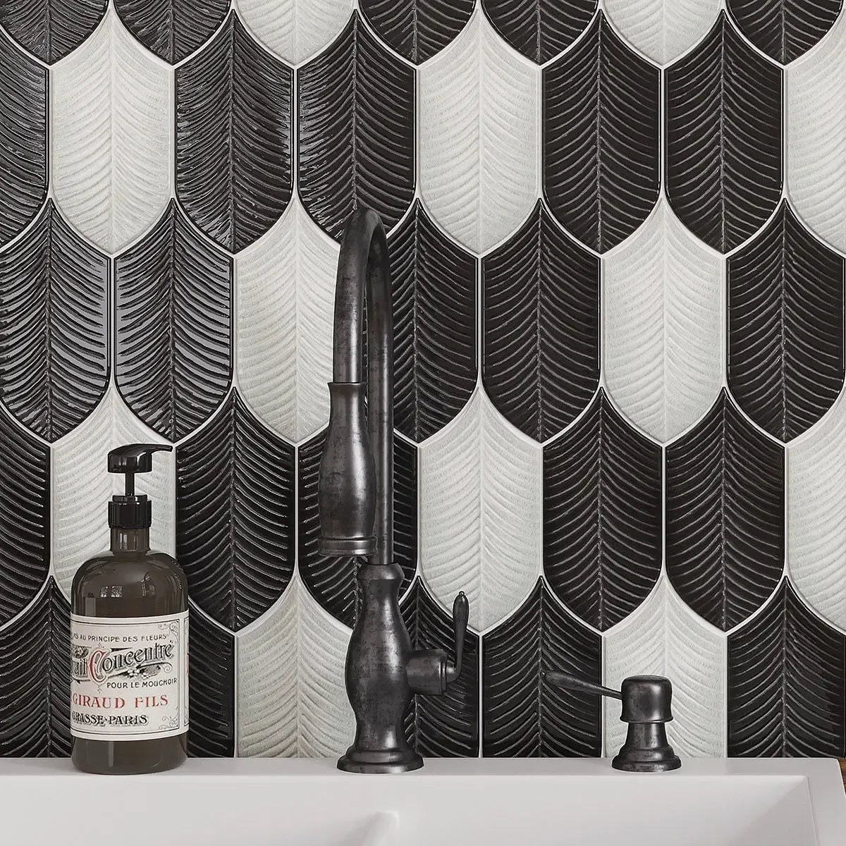 Plume Crystal Crackle Feather Ceramic Tile | Tile Club