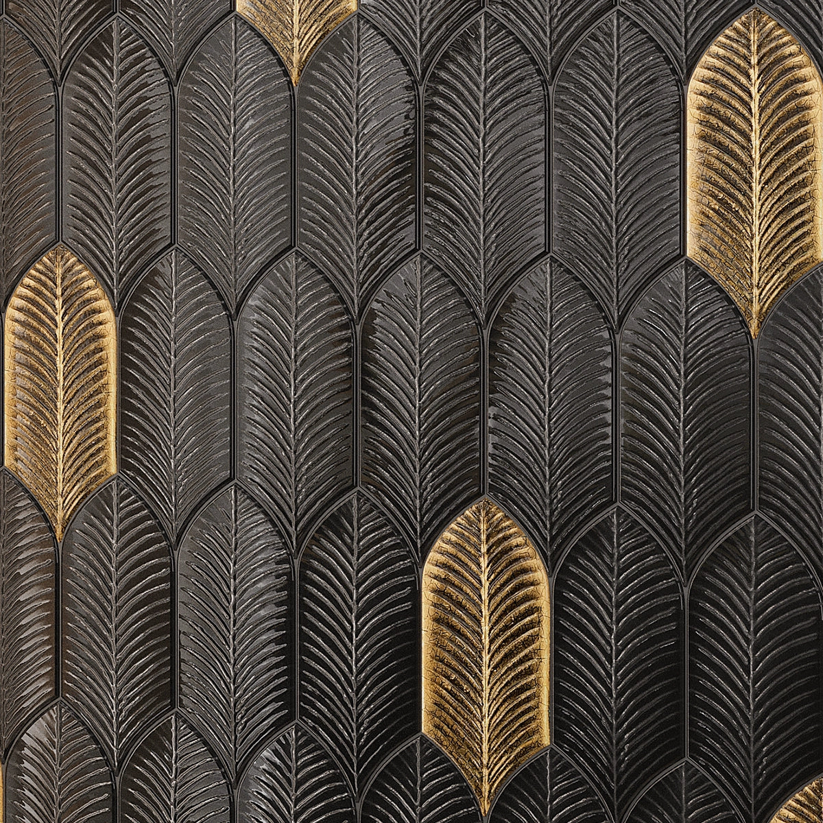 Plume Black Feather Ceramic Tile | Tile Club