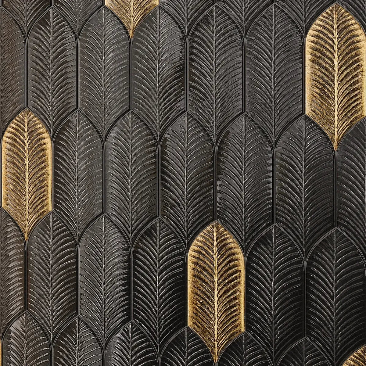 Plume Black Feather Ceramic Tile | Tile Club
