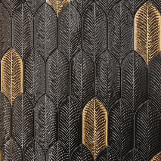 Plume Metallic Gold Feather Ceramic Tile | Tile Club