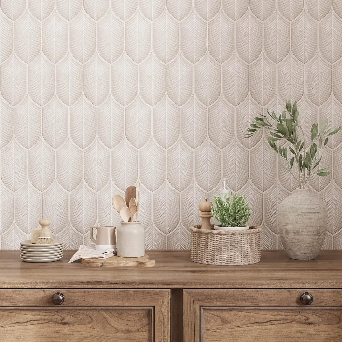 Plume Cream Feather Ceramic Tile | Tile Club