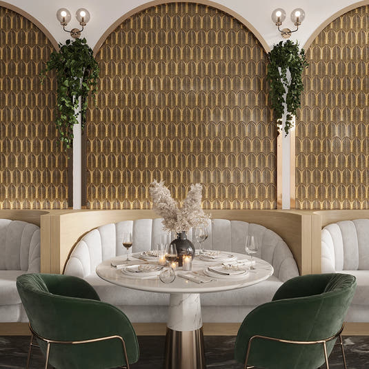 Plume Metallic Gold Feather Ceramic Tile | Tile Club