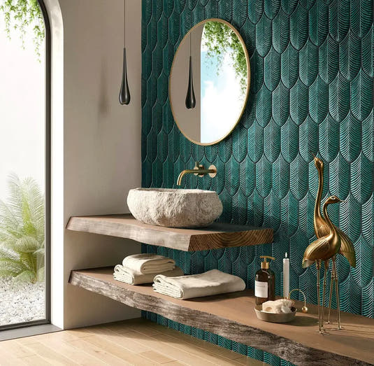 Plume Jade Feather Ceramic Tile | Tile Club