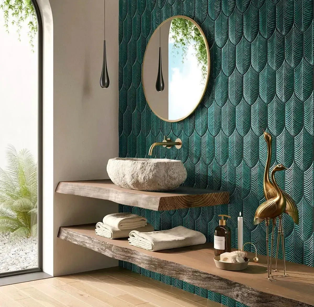 Plume Jade Feather Ceramic Tile | Tile Club