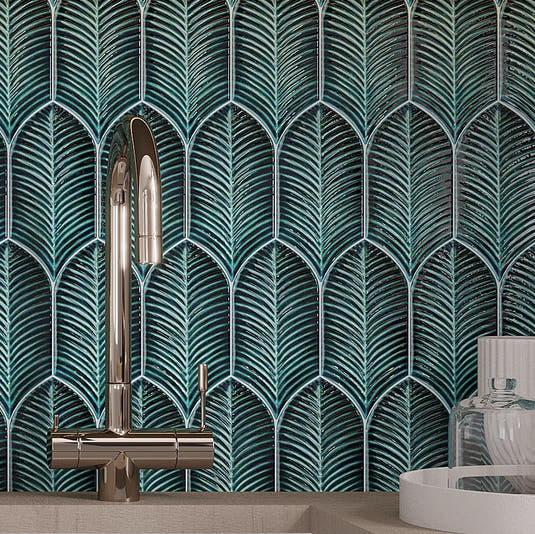 Plume Jade Ceramic Feather Tile Kitchen Backsplash
