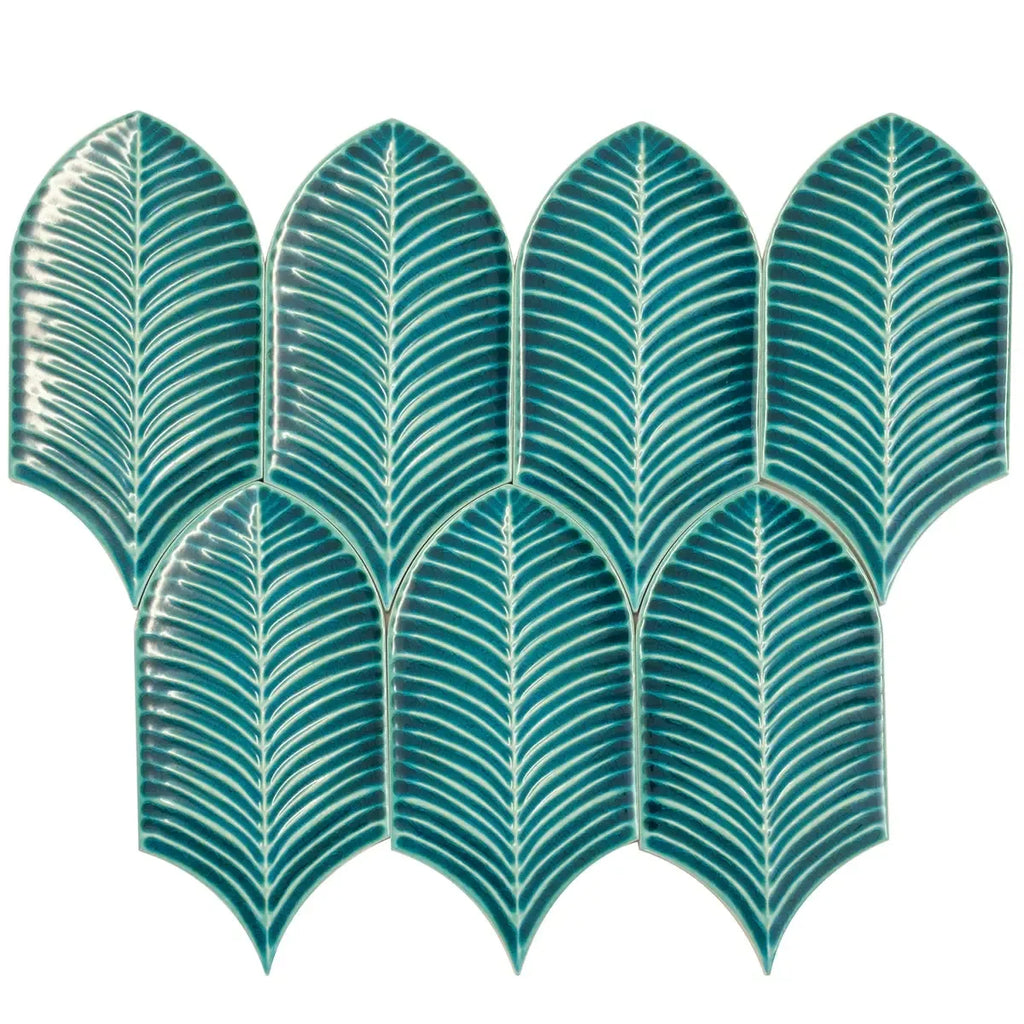 Plume Jade Ceramic Feather Tiles