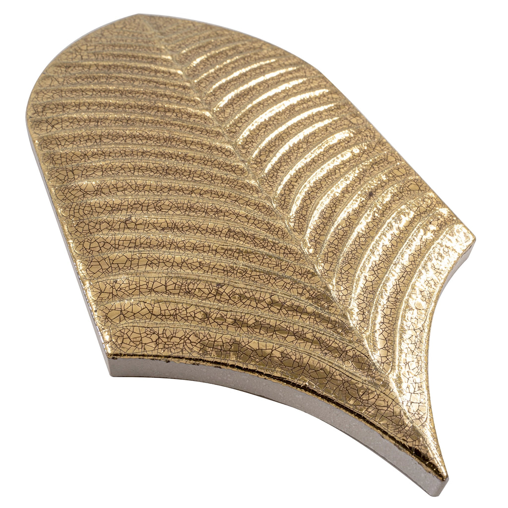 Plume Metallic Gold Feather Ceramic Tile | Tile Club