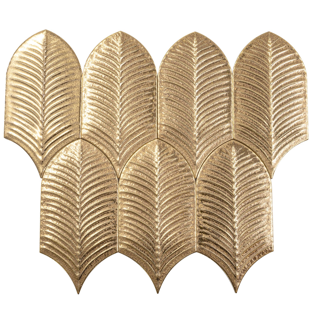 Plume Metallic Gold Feather Ceramic Tile | Tile Club