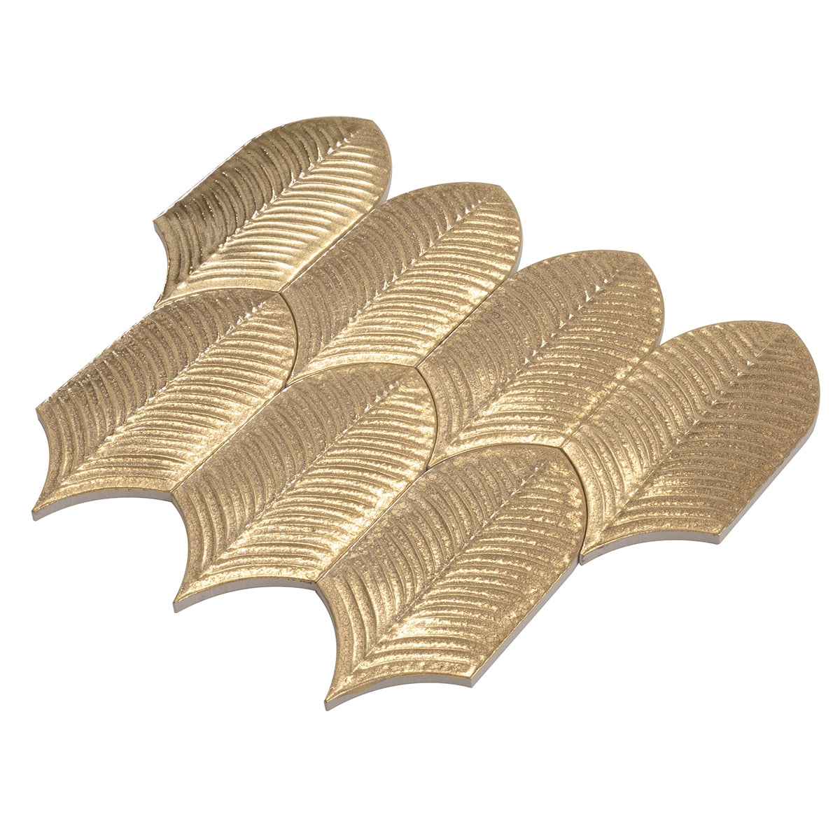 Plume Metallic Gold Feather Ceramic Tile | Tile Club