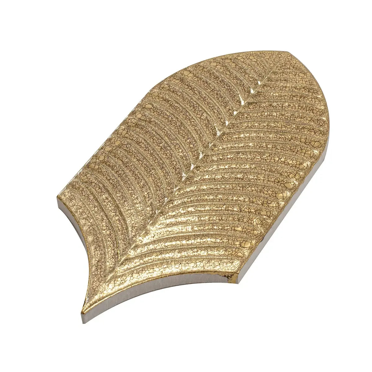 Plume Metallic Gold Feather Ceramic Tile | Tile Club