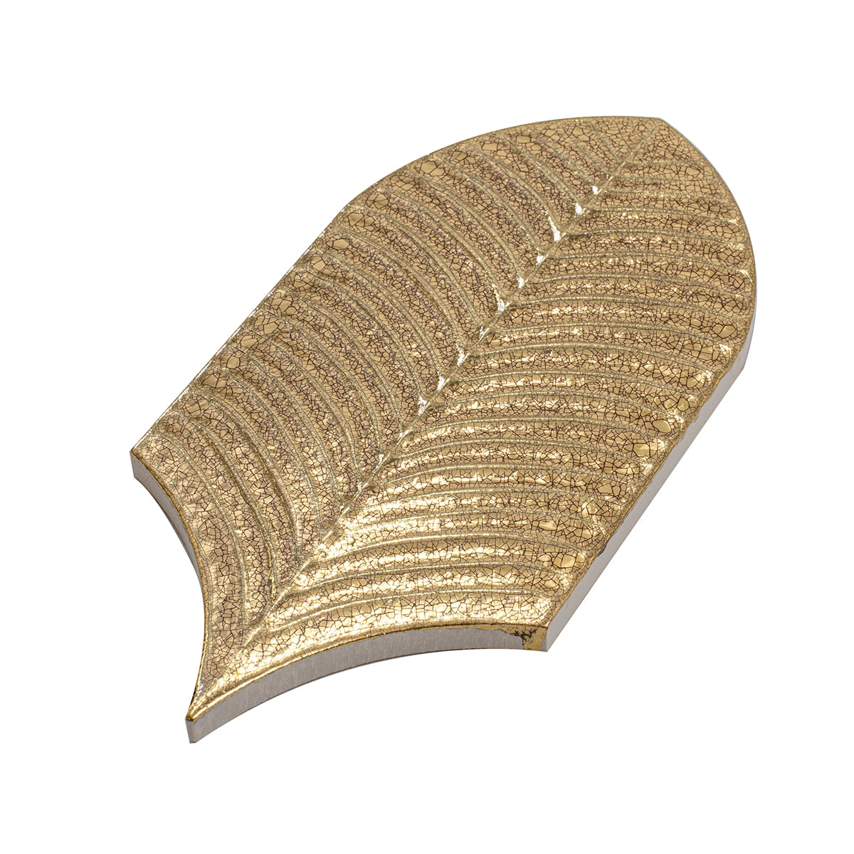 Plume Metallic Gold Feather Ceramic Tile | Tile Club